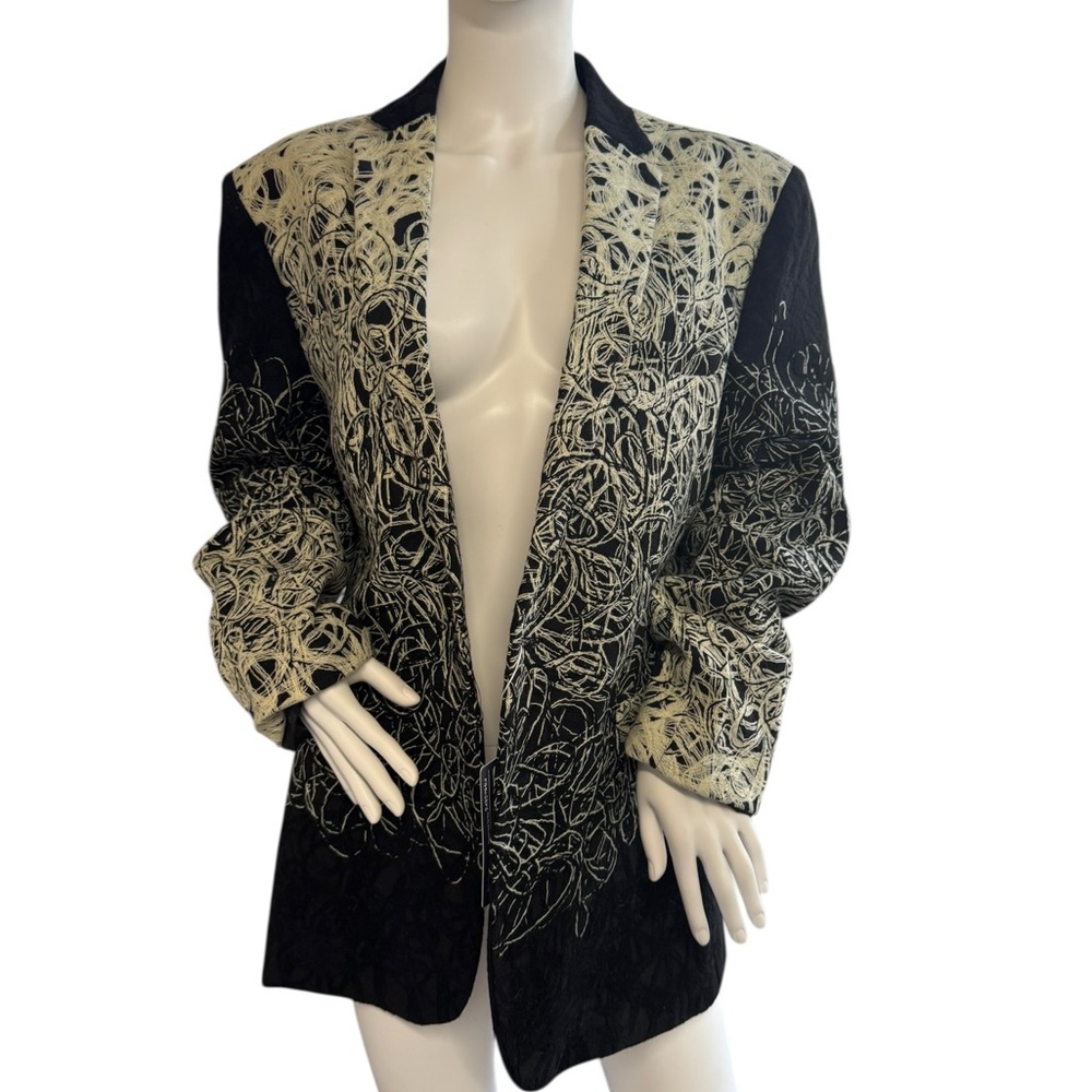 Textured Black and Cream oversized Women's Jacket
